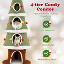 Christmas cat tree with 4 condos, featuring a whimsical star topper and plush fabric, perfect for festive indoor.