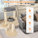 5-level wooden cat tree with padded perch and sisal scratching posts for climbing, lounging, and scratching.