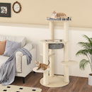 5-level wooden cat tree with padded perch and sisal scratching posts, perfect for feline play and relaxation.