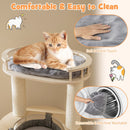 Padded perch of a 5-level wooden cat tree in grey, featuring a removable cushion for easy cleaning and comfort.