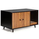 Modern cat litter box enclosure in coffee color with two doors, serving as a cat house and coffee table for stylish.