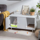 Cat litter box enclosure in white with divider, providing a private potty space and stylish home decor solution.