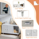 Cat litter box enclosure in white with sturdy metal legs, large tabletop, and magnetic doors for a stylish pet space.