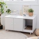 White cat litter box enclosure with divider, multifunctional design for private potty space and home decor enhancement.