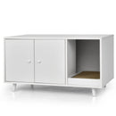 White cat litter box enclosure with divider, multifunctional design for large cats, doubles as a coffee table or side.