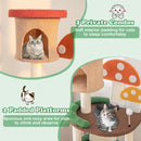 Mushroom cat tree with cozy condos and padded platforms, featuring natural sisal posts for climbing and scratching.