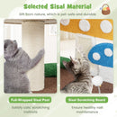 Full-wrapped sisal post and scratching board on a multicolour cat tree, perfect for play and scratching needs.