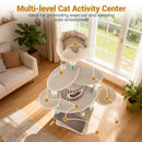 Multi-level cat tree with plush crown perch, two condos, and scratching posts for indoor kittens' entertainment and.