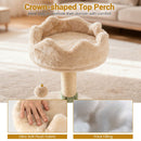 Crown-shaped top perch with thick filling and ultra-soft plush fabric for comfortable lounging in a large cat tree.