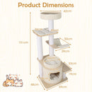 Multi-level cat tree with comfy top perch, 151 cm tall, white design, perfect for small apartments and cat lounging.