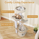 Multi-level cat tree with padded top perch, cozy hammock, and wide middle platform for comfortable lounging and.