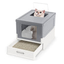 Folding Covered Cat Litter Box with Drawer Tray – view 4