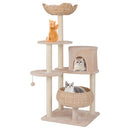 Cat tower with sisal scratching posts and cozy resting areas in beige, perfect for playful and relaxing feline.