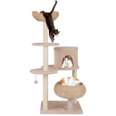 Cat tree with 6 tiers, beige sisal scratching posts, and cozy resting areas for playful kittens and relaxation.