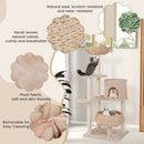 146cm beige cattail cat tower with sisal scratching posts, featuring cozy resting areas and plush cushions for feline.