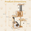 Product dimensions of the Modern Tall Cat Tower with Double Condos, showcasing height, width, and depth measurements.