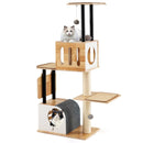 Modern tall cat tower with double condos, sisal scratching posts, and platforms for active play and relaxation.