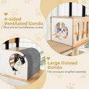 Ventilated cat tower with double condos and jumping platforms, featuring natural plywood and sisal scratching posts.