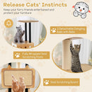 Modern tall cat tower with double condos, sisal scratching posts, and detachable pompom toys for active cats.