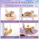 Multi-level cute cat tree with plush perch, hammock, and sisal scratching posts in purplish pink for playful cats.