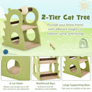 2-Tier green cat tree with 4 cat holes and a rotatable sisal scratching ball, perfect for indoor feline play and.