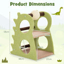 2-tier green cat tree with rotatable sisal scratching ball, featuring 4 cat holes for exploration and play.