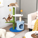 4-tier cat tree tower with sisal scratching post, plush fabric, and interactive toys for playful kittens.