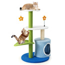 4-tier cat tree tower in vibrant colors with sisal scratching post, perches, and playful jingling balls for active cats.