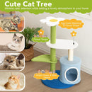 4-tier modern cat tree tower with sisal scratching post, jingling balls, and cozy perches for playful kittens.