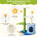 4-tier cat tree tower with sisal scratching post, jingling balls, and cozy perches for active felines' play and rest.