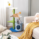 4-tier cat tree tower with sisal scratching post, plush fabric, and playful jingling balls for active kittens.