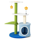 Colorful 4-tier cat tree tower with sisal scratching post, jingling balls, and cozy condo for playful kittens.