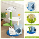 4-tier cat tree tower with sisal scratching post, plush fabric, and interactive toys for playful kittens and cozy naps.