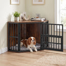 Corner Dog Crate with Three-Height Bowl Rack – Brown – view 1