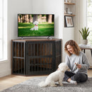 Corner Dog Crate with Three-Height Bowl Rack – Brown – view 2