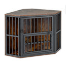 Corner Dog Crate with Three-Height Bowl Rack – Brown – view 3