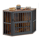 Corner Dog Crate with Three-Height Bowl Rack – Brown – view 4
