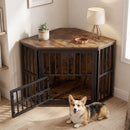 Corner Dog Crate with Three-Height Bowl Rack – Brown – view 6