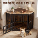 Corner Dog Crate with Three-Height Bowl Rack – Brown – view 9