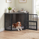 Corner Dog Crate with Three-Height Bowl Rack – Grey – view 1