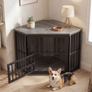 Corner Dog Crate with Three-Height Bowl Rack – Grey – view 6