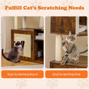 Sisal scratching post and board on a multifunctional cat climbing tower in rustic brown for healthy claw maintenance.