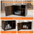 Multifunctional cat cabinet in rustic brown with hidden litter box, sisal scratching post, and cozy cat house for.