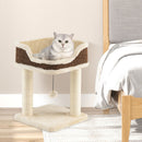 Compact cat tree tower in beige with plush top perch and sisal scratching posts, perfect for relaxing and sleeping.