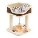 Compact cat tree tower in beige with plush top perch and sisal scratching posts, perfect for relaxing and playing.