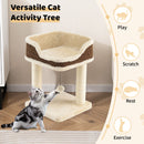 Compact cat tree tower in beige with a plush top perch and sisal scratching posts for play and relaxation.