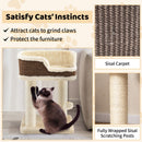 Compact cat tree tower in beige with sisal scratching posts, perfect for relaxing and protecting furniture.