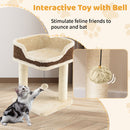Compact beige cat tree tower with plush top perch and sisal scratching posts, perfect for relaxing and playing.
