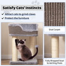 Compact cat tree tower in grey with sisal scratching posts and plush top perch for relaxing and scratching.