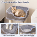 Compact cat tree tower with a soft padded top perch, ideal for resting, featuring natural sisal scratching posts.